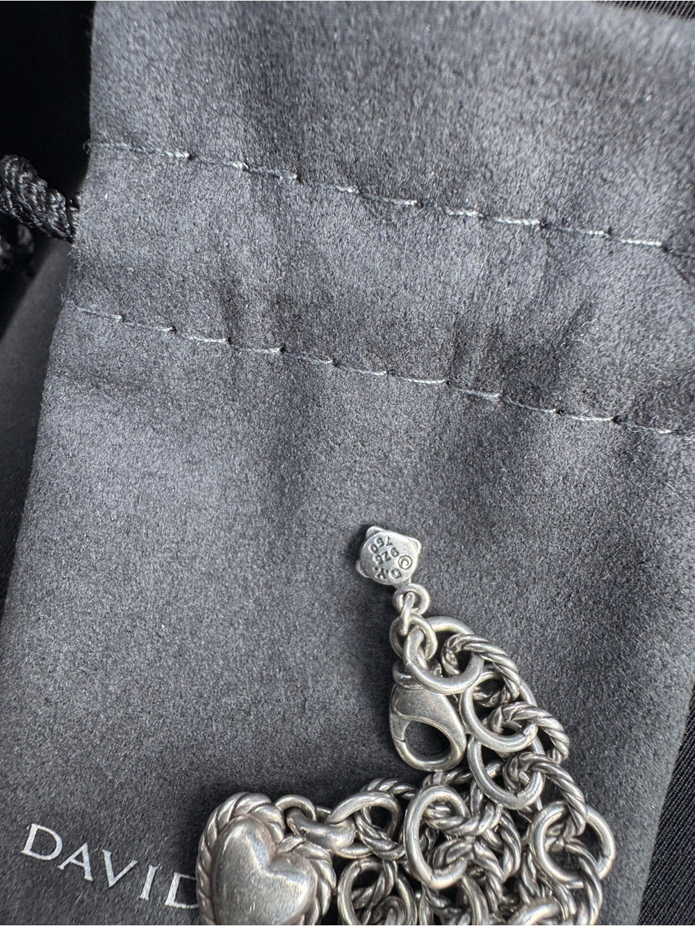 David Yurman Sterling Silver & 14K Gold Puffy Heart Charm Bracelet - Picture 2 of 9